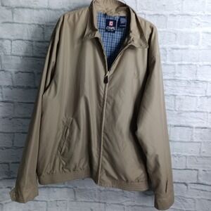 Chaps Ralph Lauren Mens XL Tan Lightweight Zip Jacket Blue Plaid Lining Khaki